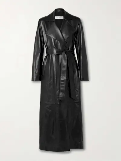 Kasha Belted Leather Trench Coat