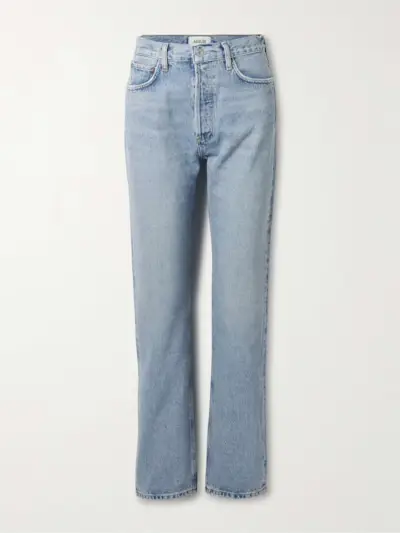 90's Pinch Waist Long Frayed High-Rise Straight-Leg Jeans