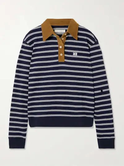 Reflect Corduroy-Trimmed Striped Cotton-Blend Polo Shirt