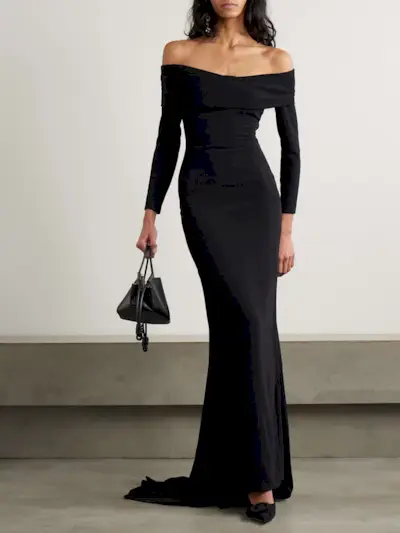 Lyla Off-The-Shoulder Crepe Gown
