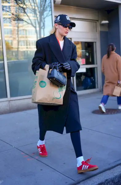 gigi hadid wears red trainers