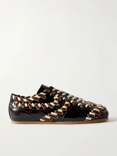 Dries Van Noten, Cord and Velvet-Trimmed Glossed-Leather Sneakers