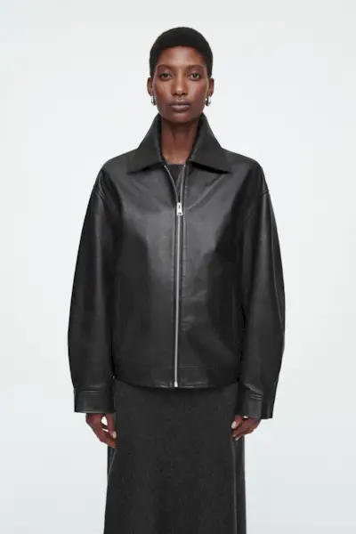 Oversized Collared Leather Jacket