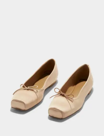 Regency Grosgrain-Trimmed Satin Ballet Flats
