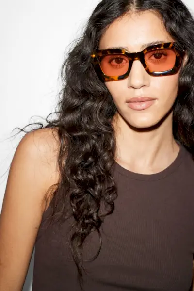 Rectangular-Frame Acetate Sunglasses
