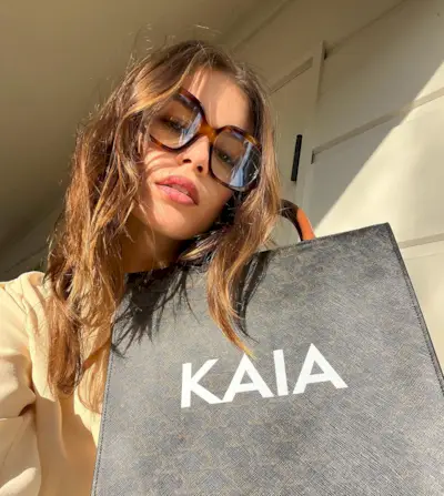 An image of @kaiagerber wearing one of the biggest sunglasses trends of 2025.