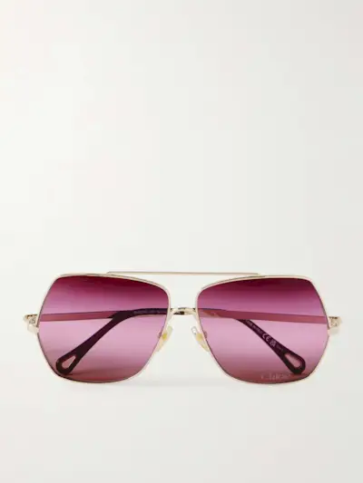 Oversized Aviator-Style Gold-Tone Sunglasses