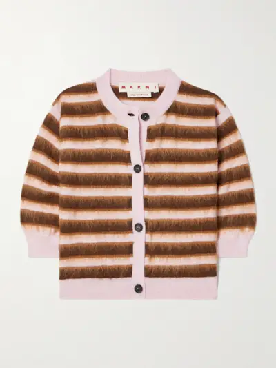 Striped Mohair Blend-Trimmed Wool Cardigan