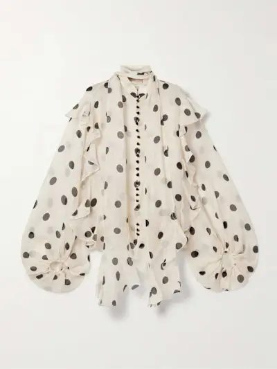 Crush Ruffled Polka-Dot Linen and Silk-Blend Organza Blouse