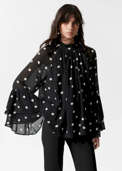 Flounced Stand-Collar Blouse