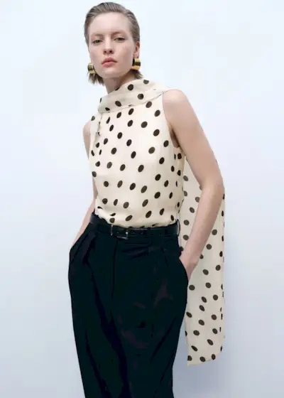 Mango, Polka-Dot Wrap-Neck Blouse