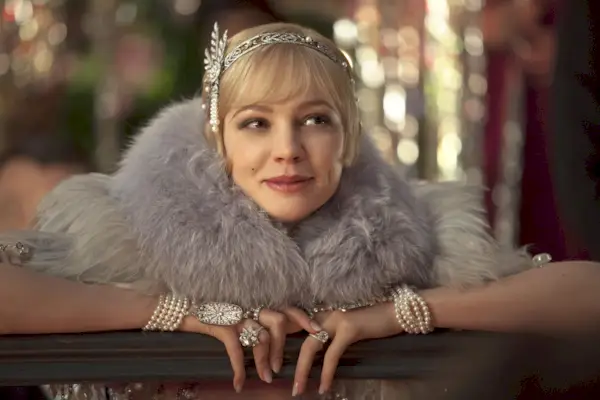 Carey Mulligan dressed as Daisy Buchanan in The Great Gatsby.