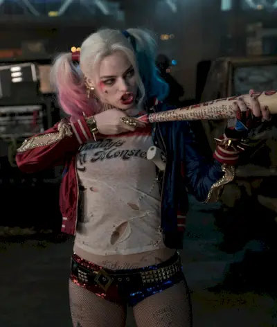 Margot Robbie dressed as Harley Quinn in Suicide Squad.