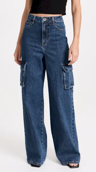 Self Portrait + Blue Denim Cargo Jeans