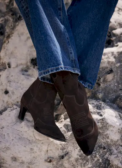 Brown Suede Western Ankle Boots