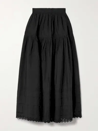 Sebastiane Crochet-Trimmed Organic Cotton-Poplin Midi Skirt