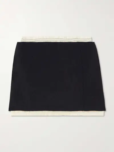 Layered Ruched Satin-Trimmed Crepe Mini Skirt