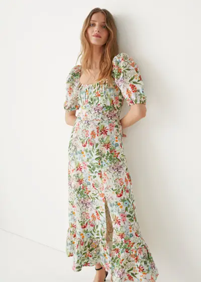 & Other Stories + Puff Sleeve Linen Midi Dress