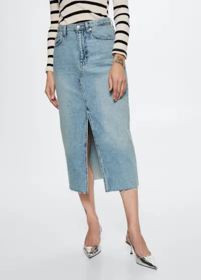 Mango + Slit Denim Skirt