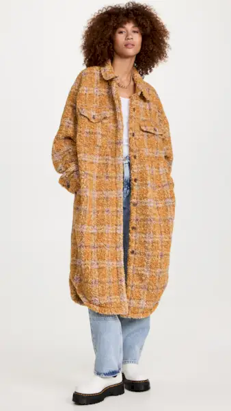 Good American + Long Plaid Sherpa Shacket