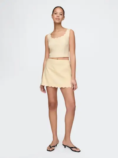 Butter Yellow Heavyweight Linen-Blend Scalloped Mini Skirt