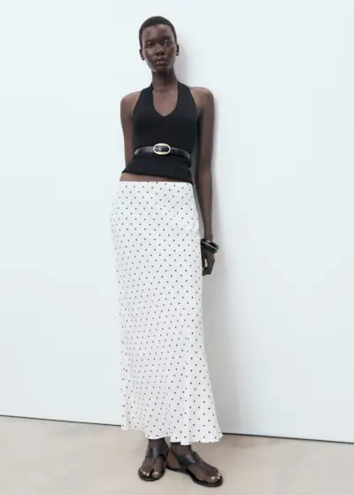 Plus Navy Polka Dot Asymmetric Maxi Skirt