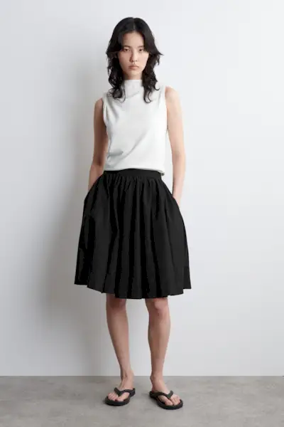 Pintucked Cotton Midi Skirt