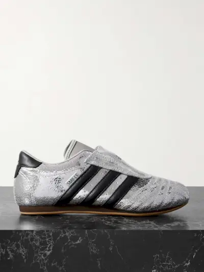 Taekwondo Metallic Textured-Leather Slip-On Sneakers