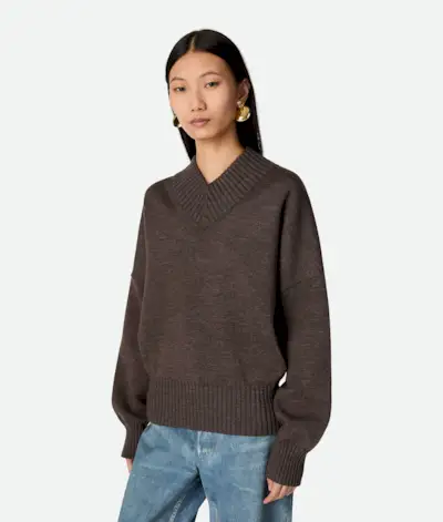 Women's Double Cotton Jumper in Dark Chestnut