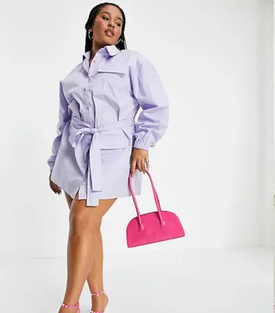 Public Desire + Tie Waist Cargo Shirt Dress Lilac