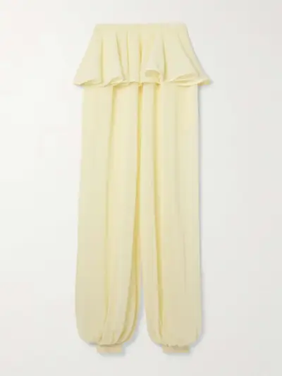 Pleated Georgette Peplum Tapered Pants