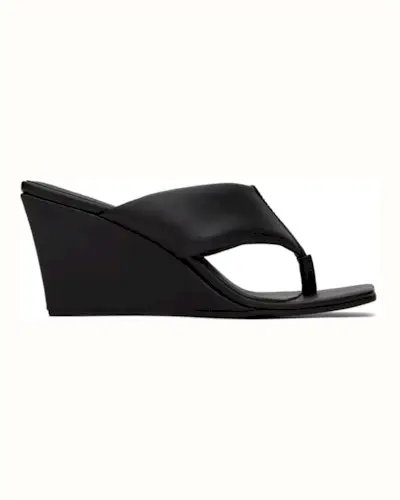 Black Thong Wedge Heeled Sandals