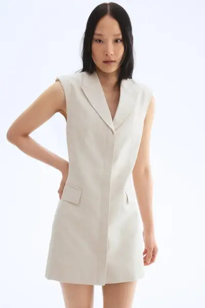Linen-Blend Blazer Dress