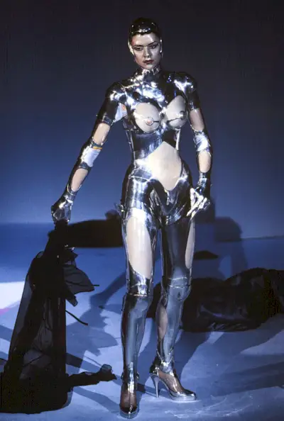 An image of Mugler's cyborg suit from the brand's 1995 haute couture collection.