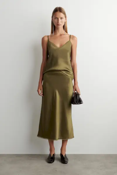 Bias-Cut Satin Midi Skirt