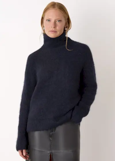 Navy Alpaca Blend Funnel Knit