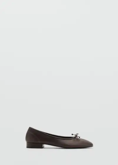 Leather Ballet Flats With Bow - Women | Mango United Kingdom