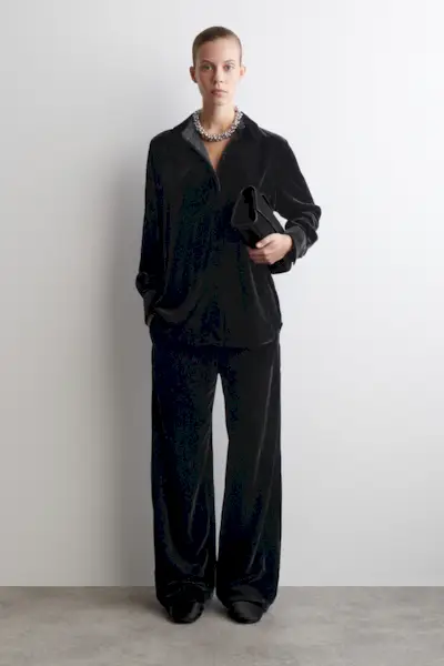 Velvet Elasticated Straight-Leg Trousers