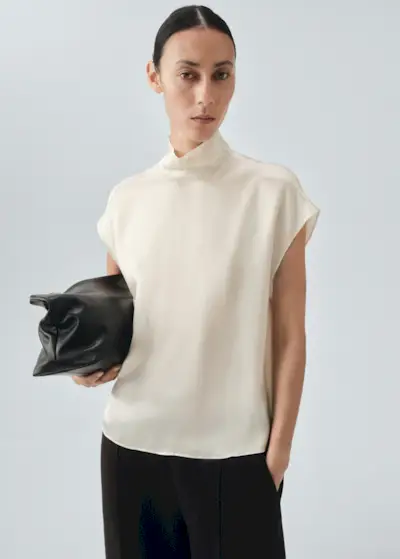 100% Silk Satin Turtleneck Blouse - Women | Mango United Kingdom