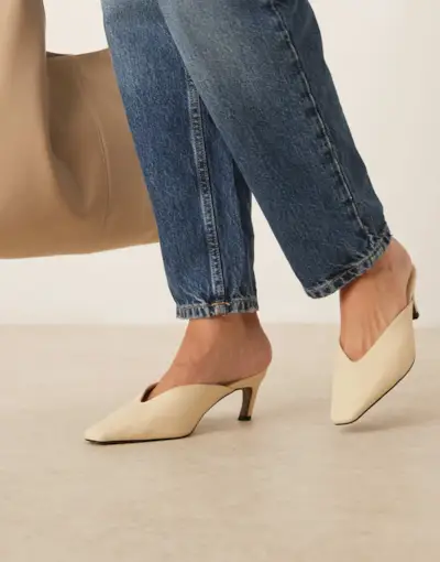 Asos Design Storm Chisel Toe Mid Heel Mule in Buttermilk