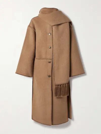 Draped Fringed Wool-Blend Bouclé Coat