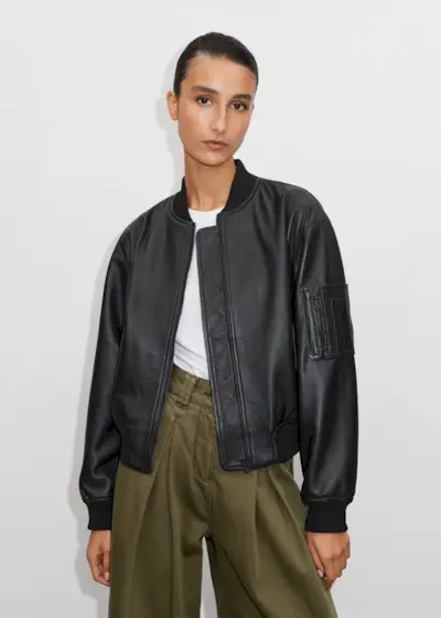Me + EM + Leather Boyfriend Bomber Jacket