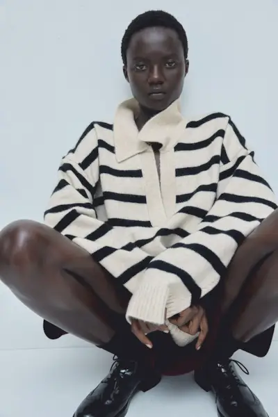 Fine-Knit Collared Jumper