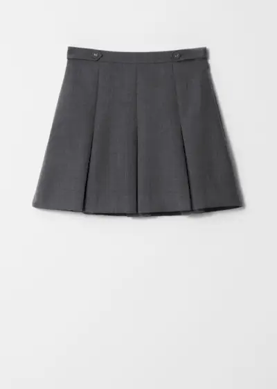 Pleated Herringbone Mini Skirt