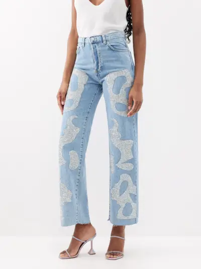 Germanier + Crystal-Patch Upcycled-Denim Straight-Leg Jeans