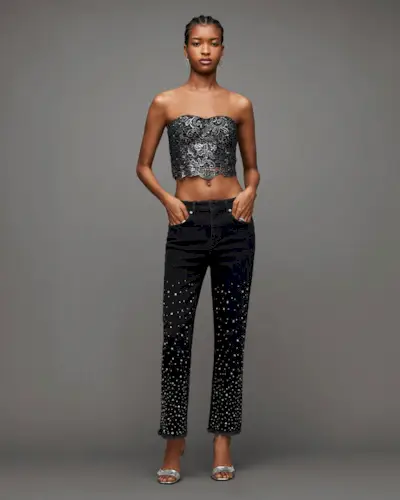AllSaints + Evie High-Rise Stud Straight Denim Jeans