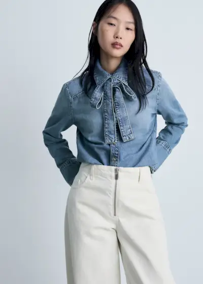 Denim Shirt With Bow - Women | Mango United Kingdom