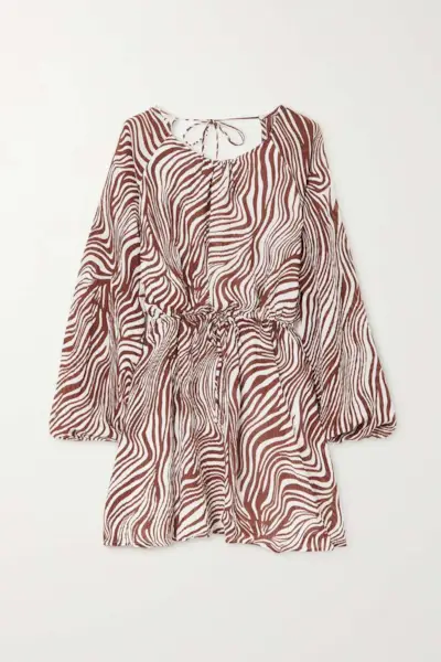 Faithfull the Brand + Constance Open-Back Zebra-Print Crinkled Linen-Blend Mini Dress