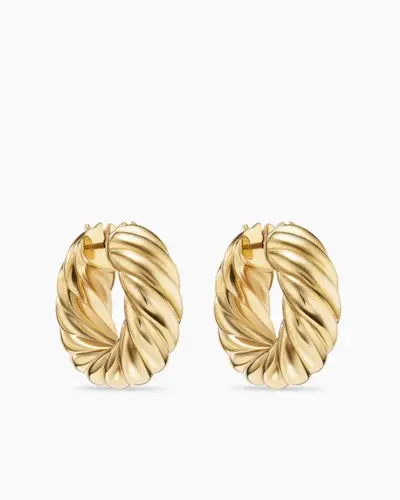 Sculpted Cable Hoop Earrings in 18k Yellow Gold, 25mm
