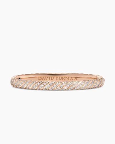 Sculpted Cable Bangle Bracelet in 18k Rose Gold With Diamonds, 6.2mm
